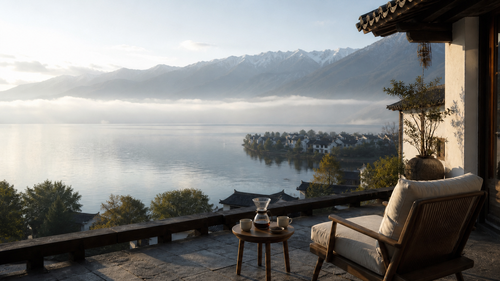 A quiet Dali terrace between Erhai Lake and Cangshan